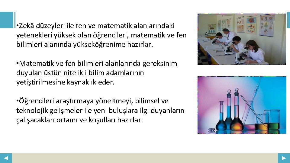  • Zekâ düzeyleri ile fen ve matematik alanlarındaki yetenekleri yüksek olan öğrencileri, matematik