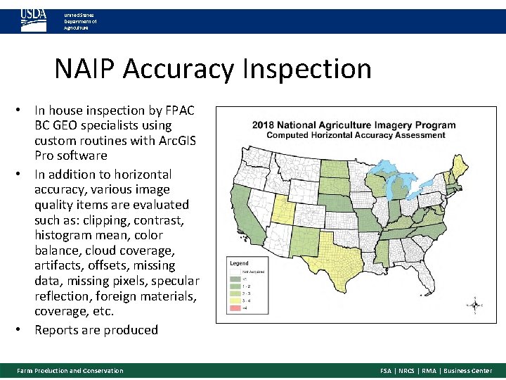 United States Department of Agriculture NAIP Accuracy Inspection • In house inspection by FPAC