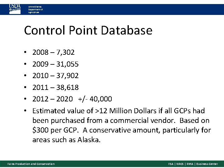 United States Department of Agriculture Control Point Database • • • 2008 – 7,