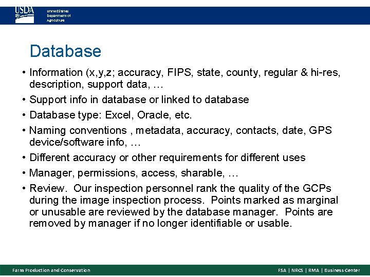 United States Department of Agriculture Database • Information (x, y, z; accuracy, FIPS, state,