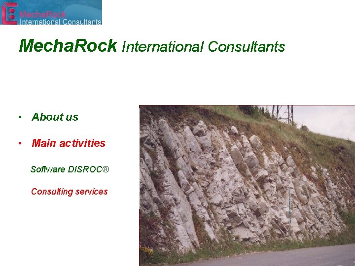 Mecha. Rock International Consultants • About us • Main activities Software DISROC® Consulting services