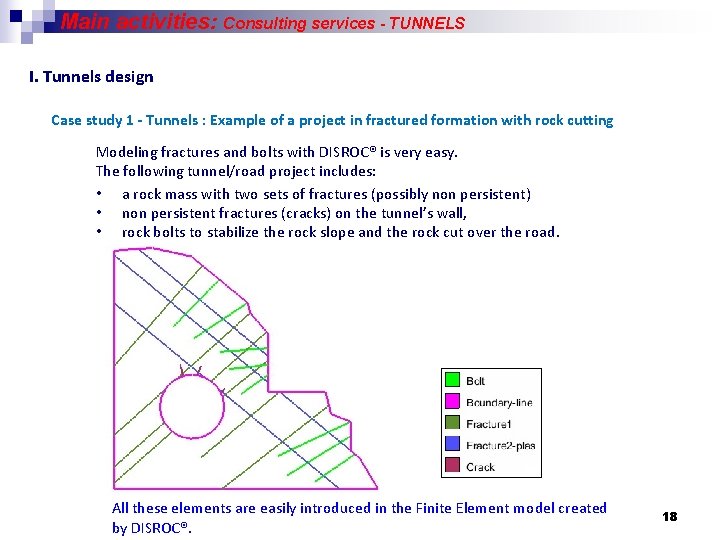 Main activities: Consulting services - TUNNELS I. Tunnels design Case study 1 - Tunnels