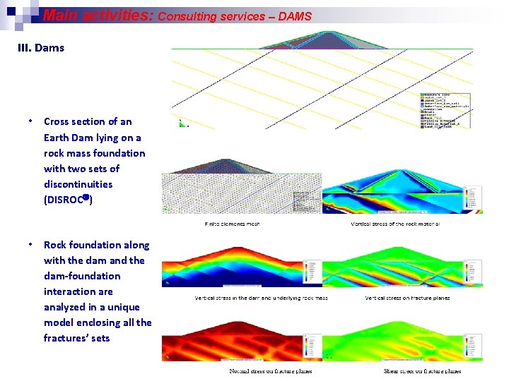 Main activities: Consulting services – DAMS III. Dams • Cross section of an Earth