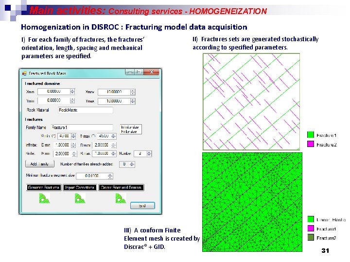 Main activities: Consulting services - HOMOGENEIZATION Homogenization in DISROC : Fracturing model data acquisition