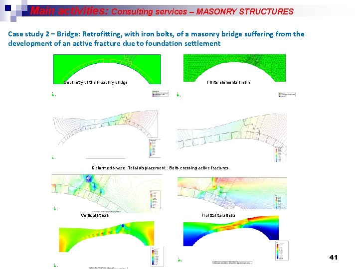 Main activities: Consulting services – MASONRY STRUCTURES Case study 2 – Bridge: Retrofitting, with