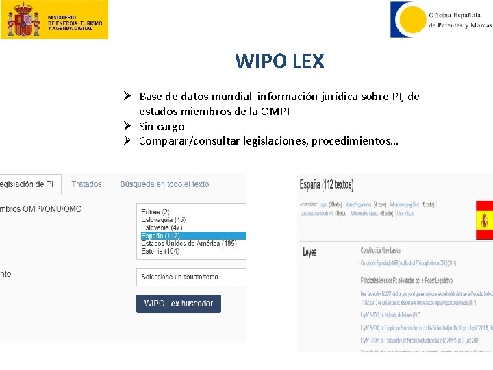 WIPO LEX Ø Base de datos mundial información jurídica sobre PI, de estados miembros