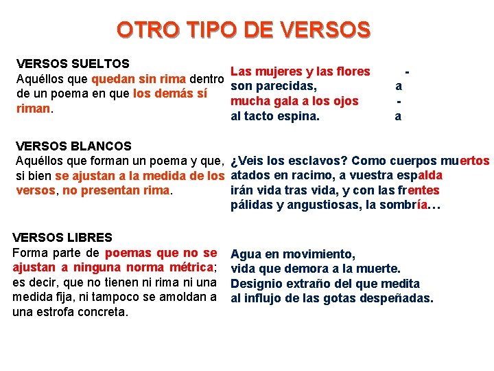 OTRO TIPO DE VERSOS SUELTOS Las mujeres y las flores Aquéllos quedan sin rima