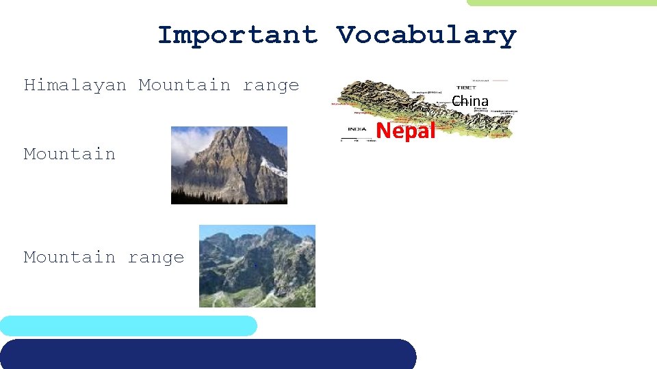 Important Vocabulary Himalayan Mountain range China Nepal 