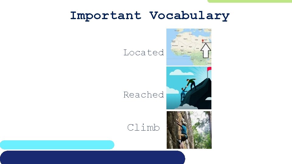 Important Vocabulary Located Reached Climb 