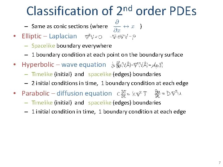 Classification of – Same as conic sections (where nd 2 order PDEs ) •