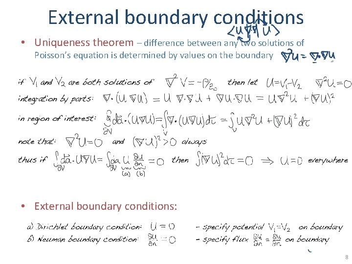 External boundary conditions • Uniqueness theorem – difference between any two solutions of Poisson’s