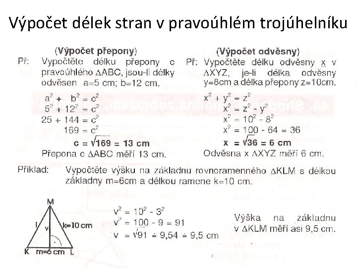 Výpočet délek stran v pravoúhlém trojúhelníku 