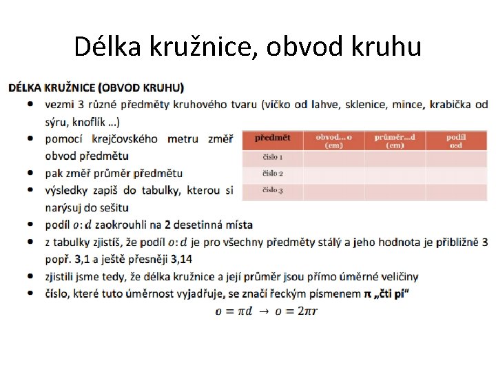 Délka kružnice, obvod kruhu 