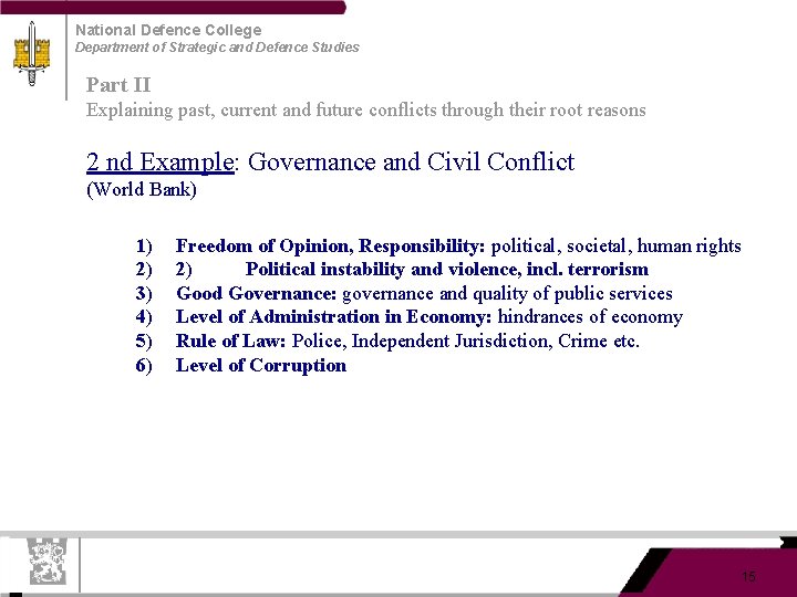 National Defence College Department of Strategic and Defence Studies Part II Explaining past, current