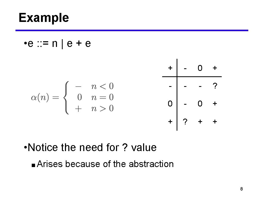 Example • e : : = n | e + - 0 + -
