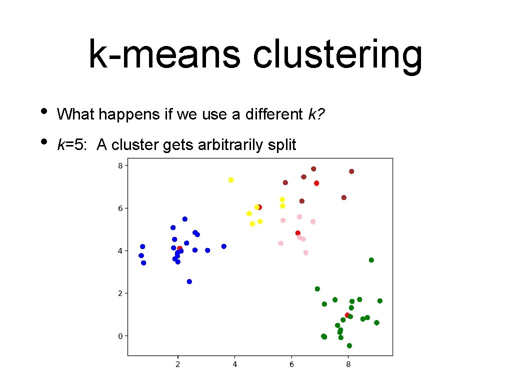 k-means clustering • • What happens if we use a different k? k=5: A