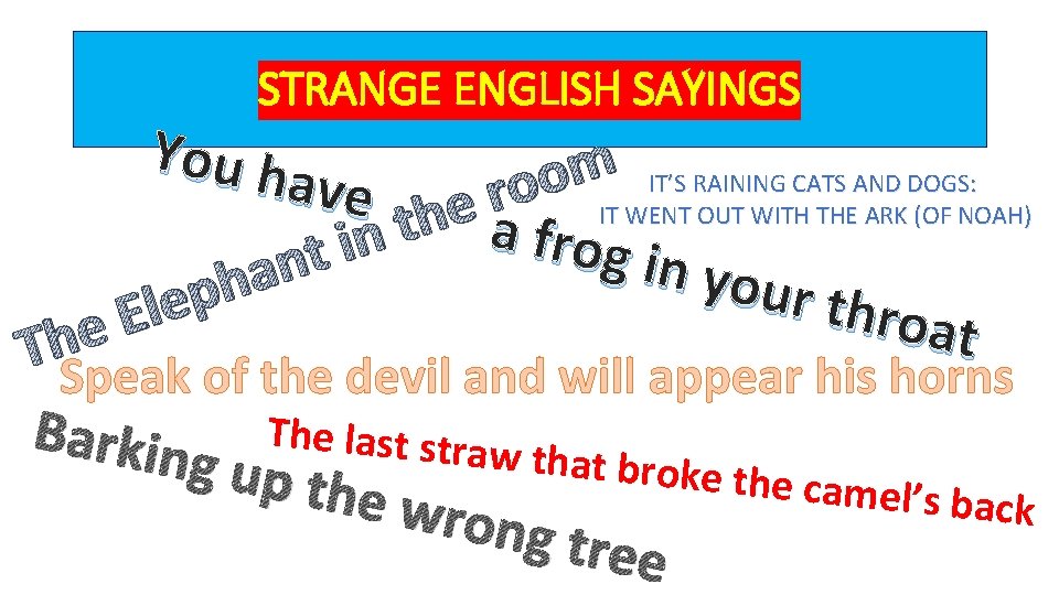 STRANGE ENGLISH SAYINGS You h IT’S RAINING CATS AND DOGS: ave e room. IT