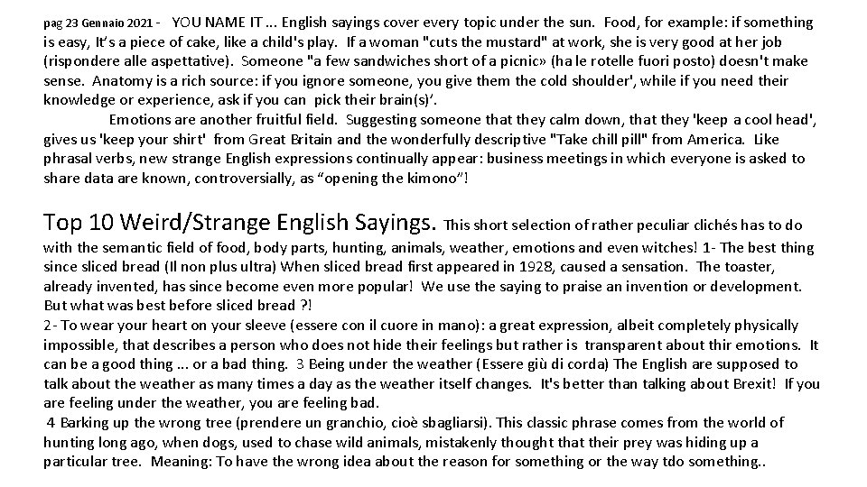 pag 23 Gennaio 2021 - YOU NAME IT. . . English sayings cover every