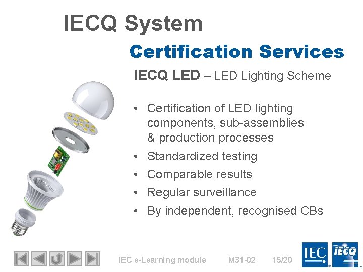 IECQ System Certification Services IECQ LED – LED Lighting Scheme • Certification of LED