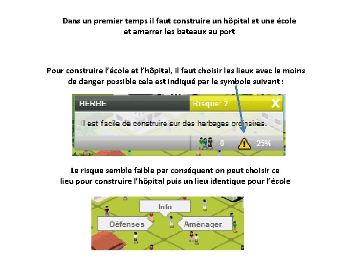 Dans un premier temps il faut construire un hôpital et une école et amarrer