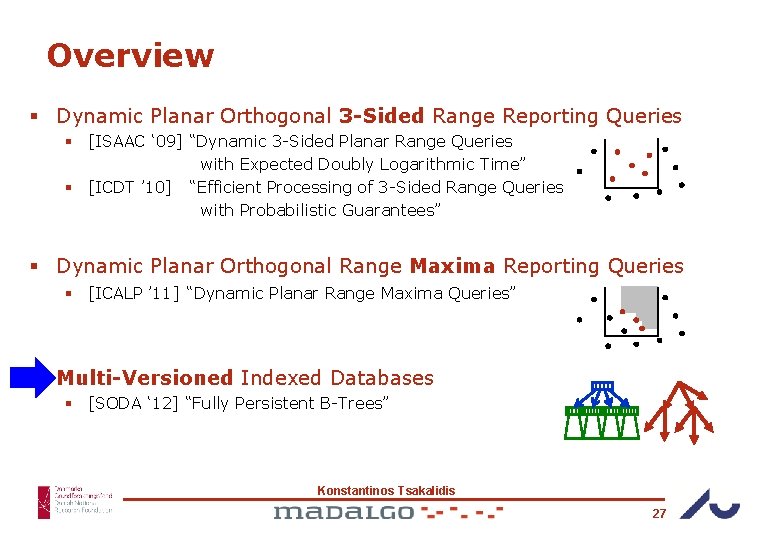 Overview § Dynamic Planar Orthogonal 3 -Sided Range Reporting Queries § [ISAAC ‘ 09]