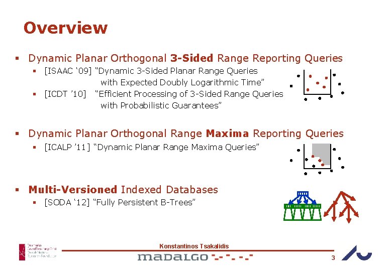 Overview § Dynamic Planar Orthogonal 3 -Sided Range Reporting Queries § [ISAAC ‘ 09]