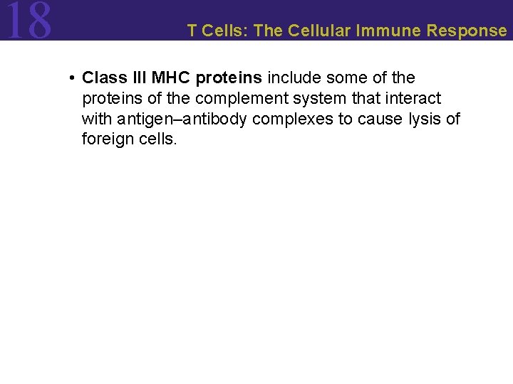 18 T Cells: The Cellular Immune Response • Class III MHC proteins include some