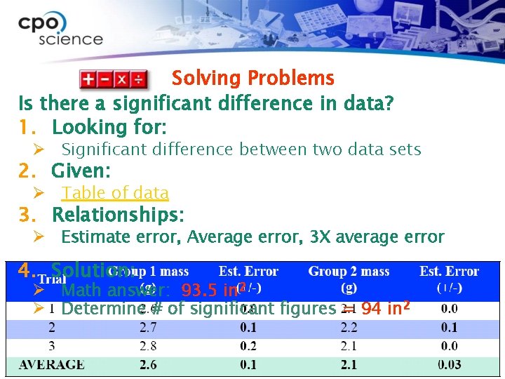Solving Problems Is there a significant difference in data? 1. Looking for: Ø Significant