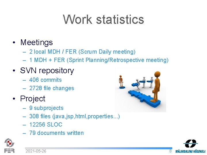 Work statistics • Meetings – 2 local MDH / FER (Scrum Daily meeting) –