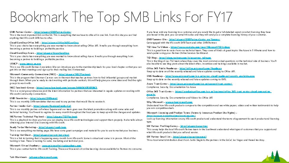 Bookmark The Top SMB Links For FY 17 SMB Partner Center – http: //aka. Bookmark The Top SMB Links For FY 17 SMB Partner Center – http: //aka.
