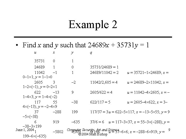 Example 2 • Find x and y such that 24689 x + 35731 y