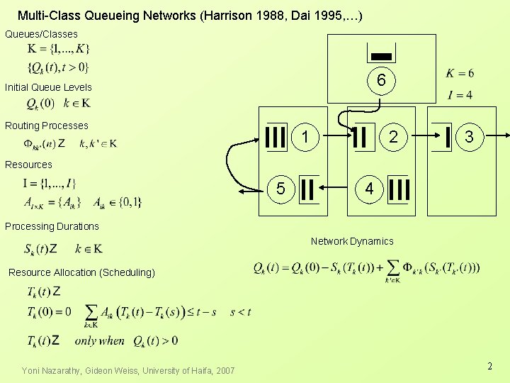 Multi-Class Queueing Networks (Harrison 1988, Dai 1995, …) Queues/Classes 6 Initial Queue Levels Routing