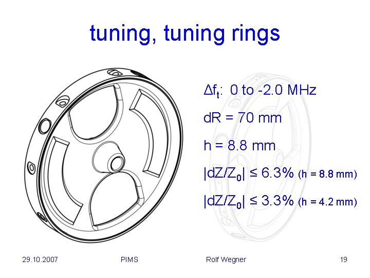 tuning, tuning rings Δft: 0 to -2. 0 MHz d. R = 70 mm