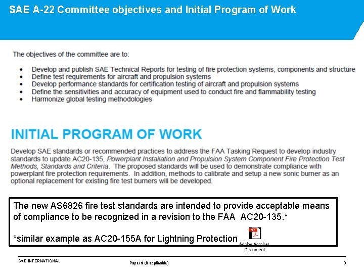 SAE A-22 Committee objectives and Initial Program of Work The new AS 6826 fire