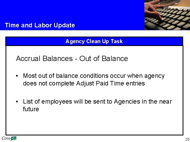 Time and Labor Update Agency Clean Up Task Accrual Balances - Out of Balance