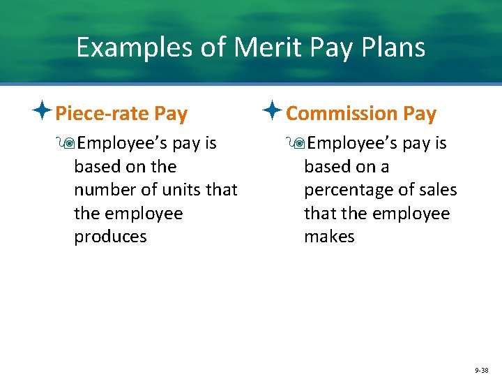 Examples of Merit Pay Plans ªPiece-rate Pay 9 Employee’s pay is based on the