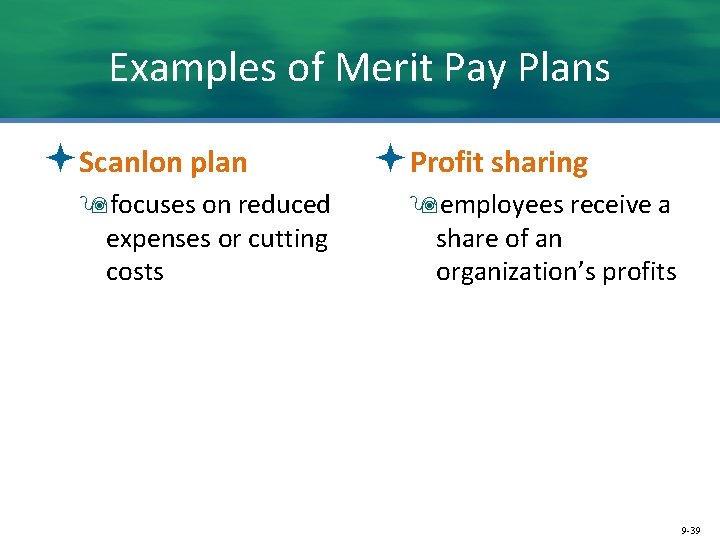 Examples of Merit Pay Plans ªScanlon plan 9 focuses on reduced expenses or cutting