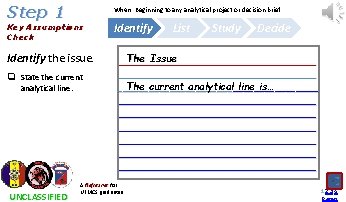 Step 1 When: Beginning to any analytical project or decision brief. Key Assumptions Check