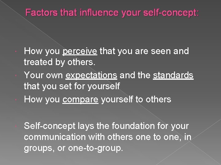Factors that influence your self-concept: How you perceive that you are seen and treated