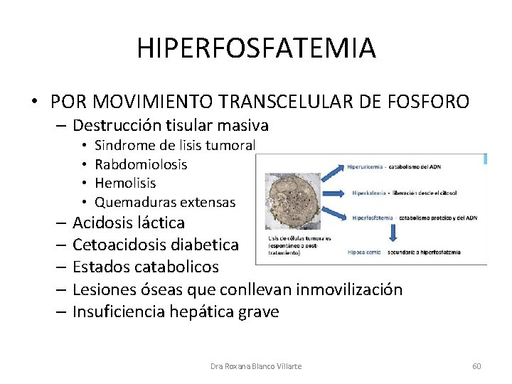 HIPERFOSFATEMIA • POR MOVIMIENTO TRANSCELULAR DE FOSFORO – Destrucción tisular masiva • • Sindrome