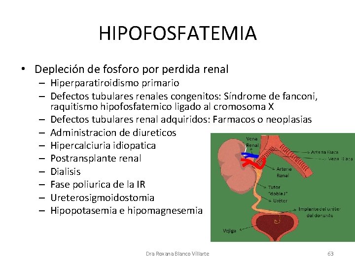 HIPOFOSFATEMIA • Depleción de fosforo por perdida renal – Hiperparatiroidismo primario – Defectos tubulares