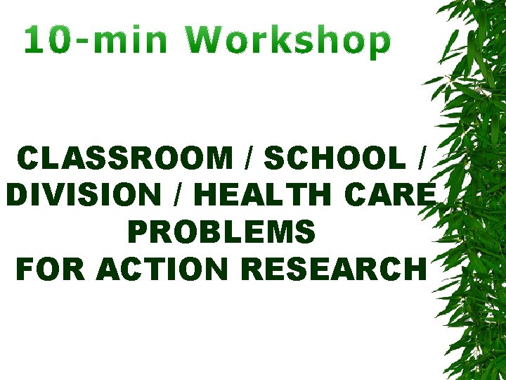 CLASSROOM / SCHOOL / DIVISION / HEALTH CARE PROBLEMS FOR ACTION RESEARCH 