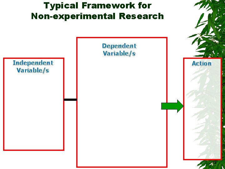 Typical Framework for Non-experimental Research Dependent Variable/s Independent Variable/s Action 