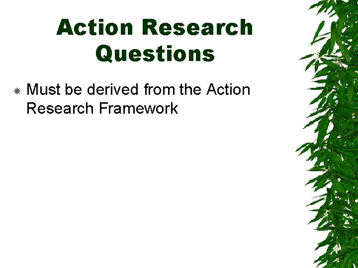 Action Research Questions Must be derived from the Action Research Framework 