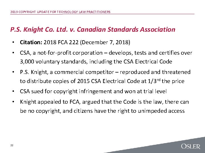 2019 COPYRIGHT UPDATE FOR TECHNOLOGY LAW PRACTITIONERS P. S. Knight Co. Ltd. v. Canadian