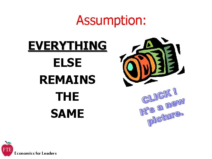 Assumption: EVERYTHING ELSE REMAINS THE SAME Economics for Leaders 