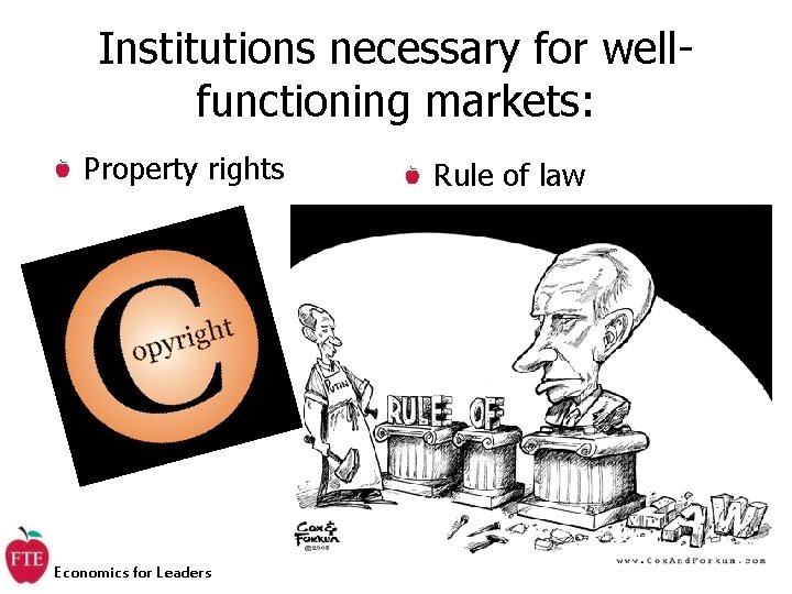 Institutions necessary for wellfunctioning markets: Property rights Economics for Leaders Rule of law 