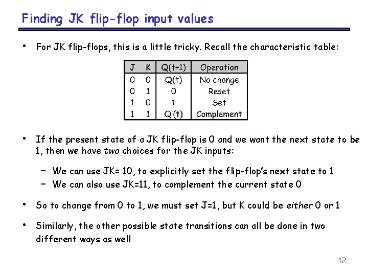 Finding JK flip-flop input values • For JK flip-flops, this is a little tricky.
