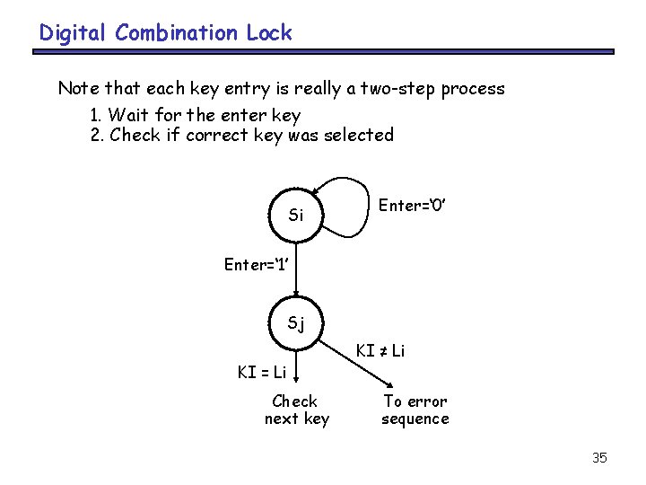 Digital Combination Lock Note that each key entry is really a two-step process 1.