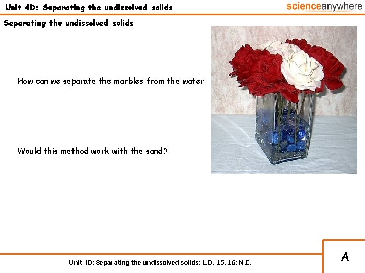 Unit 4 D: Separating the undissolved solids How can we separate the marbles from